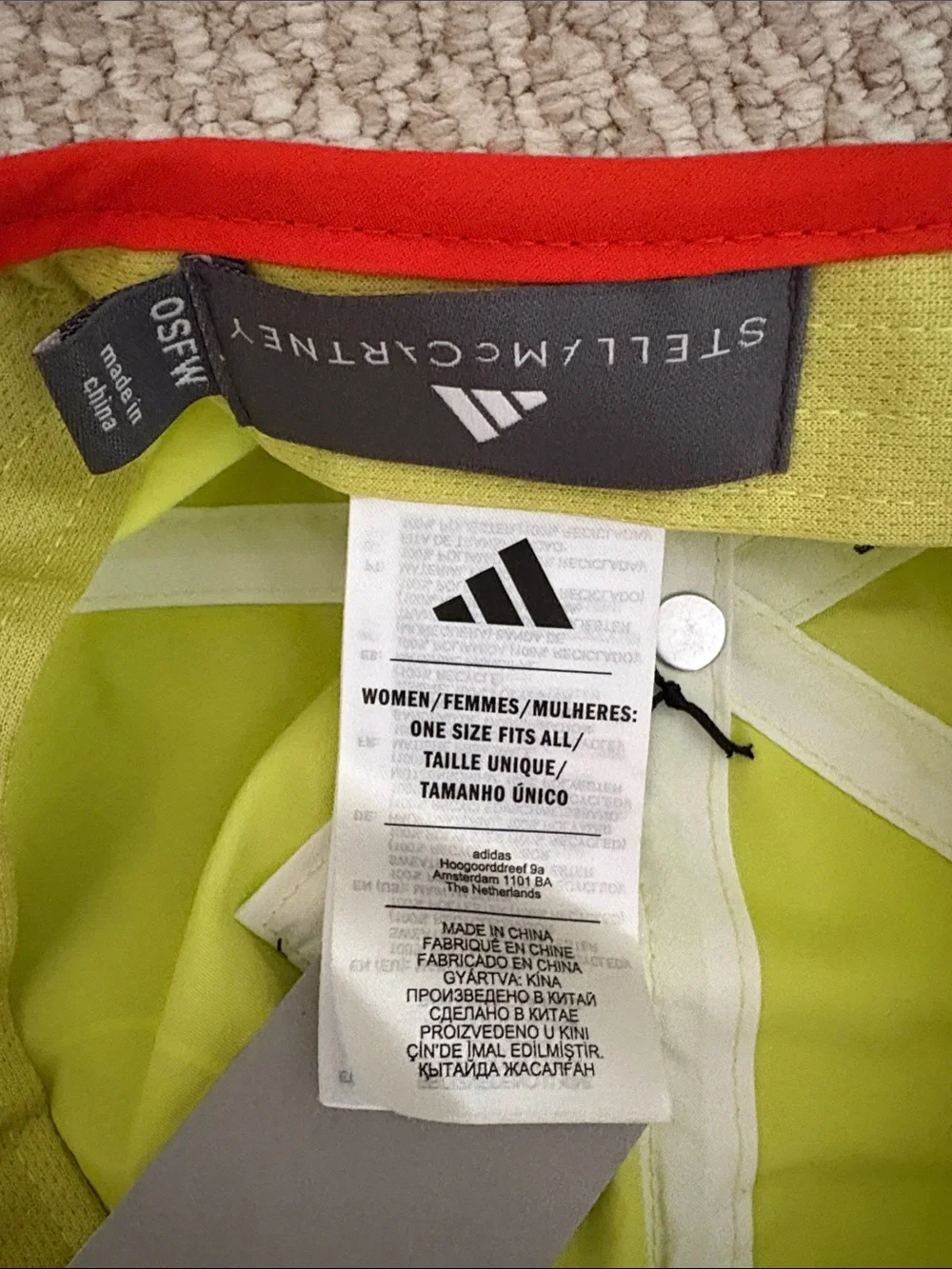 Adidas by Stella McCartney Neon Yellow Cap with Red Trim and White Logo NWT